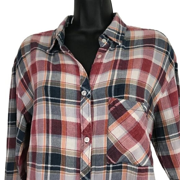 Community Plaid Button Down Cotton Linen Blend Shirt Size S - Picture 2 of 7